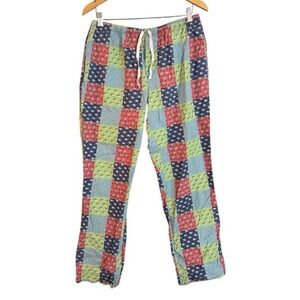 Vineyard Vines Pajama Pants M Christmas Snowman Whale Trees Car Patchwork Print